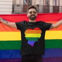 Male Couple Rainbow Flag Pride Silhouette Monogram T-Shirt