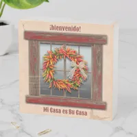 Southwest Chile Wreath on Rustic Red Window Wooden Box Sign