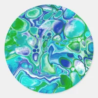 Blue and Green Marble Fluid Art Abstract  Classic Round Sticker