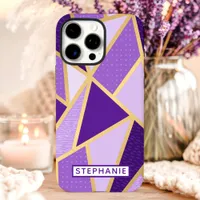 Geometric Purple Gold Custom Name iPhone 16 Pro Max Case