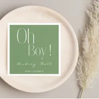 Oh Boy Minimalist Sage Green Modern Baby Shower Napkins