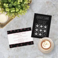 Rose Gold Glitter Paw Print Professional Pet Salon Loyalty Card