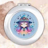 Cute Bohemian Queen with Blue Background | Compact Mirror