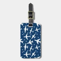 Pilot Air Crew Airplanes Pattern on a Navy Blue Luggage Tag