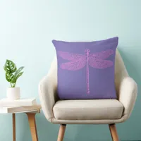 Pink and Purple Fantasy Dragonfly Throw Pillow