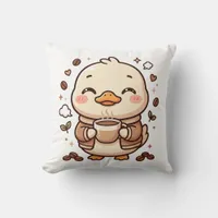 Cute Duck Sipping Coffee Pillow Decor
