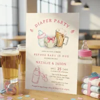 Cute Pink Bow Diaper Beer Baby Shower Invitation