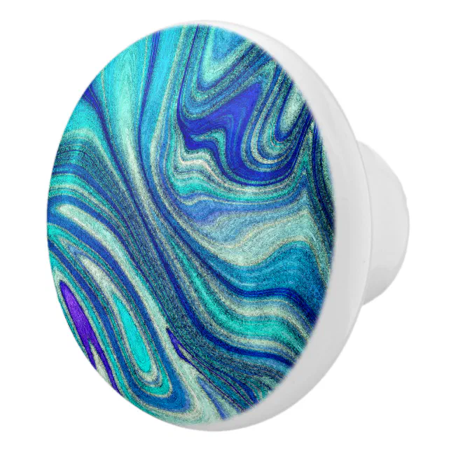 Elegant Aquamarine Paua Rainbow Shell Inspired Ceramic Knob