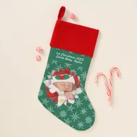 Your Photo Santa Baby Snowflake & Green Background Christmas Stocking
