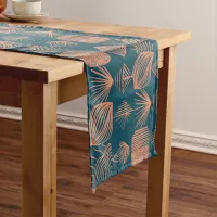 Bold Caribbean Tribal Mudcloth: Teal, Coral Throw Short Table Runner