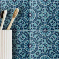 Soft Blue and Indigo Mosaic Geometric Shapes Ceramic Tile