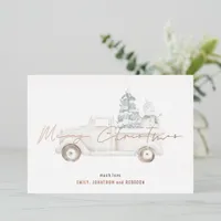 Merry Christmas Snowman Truck Overlay Real Foil Holiday Card