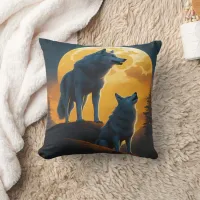 Majestic Wolves Howling Under Full Moonlight Throw Pillow