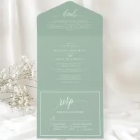 Dusty Mint Green Simple Modern Script All In One Invitation