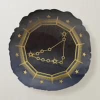 Dark Zodiac Astrology: Capricorn Black & Gold Round Pillow