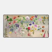 Watercolor Wildflowers Garden Personalized Name Desk Mat