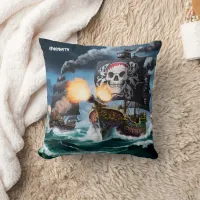 Fierce Pirate Ships Engaged in Naval Battle at Sea Throw Pillow