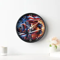 Vintage hot rod racing down a reflective highway clock