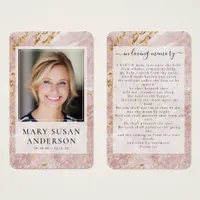 Pink Gold Marble Photo Memorial Prayer Card