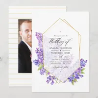 Pastel Violet and Gold Geometric Herbarium Wedding Invitation