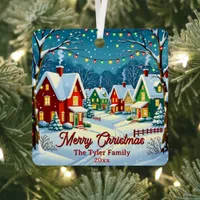 Vintage Christmas Village Personalized  Metal Ornament