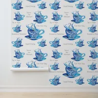 Artistic Blue Coffee Cup with Swirling Patterns Wallpaper