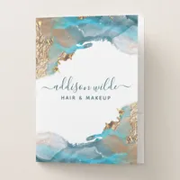 Blue And Gold Modern Art Liquid Watercolor Ink Pocket Folder