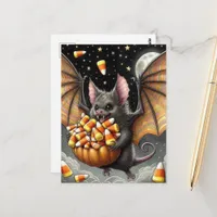 Halloween Bat Creature With Candy Postcard