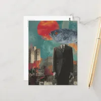 Fish Head Person Surreal Postcard