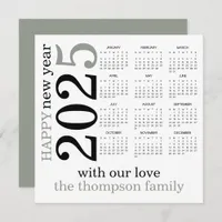 Happy New Year 2025 Sage White Calendar  Holiday Card