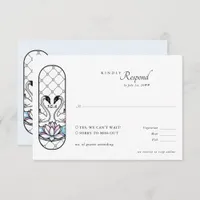 Stained Glass Whimsical Swans Water Lilies Wedding RSVP Card