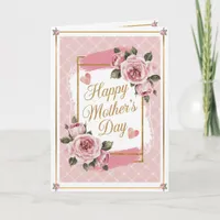 Vintage Pink Tartan Roses & Hearts Mother's Day Card