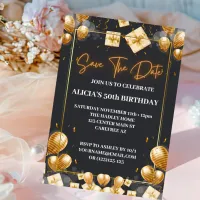 Save the Date Invitation Black Gold 50th Birthday