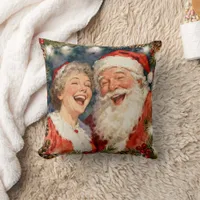 A Cute Mr and Mrs Claus Old-Fashioned Christmas Throw Pillow
