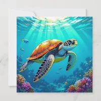 Colorful Vibrant Sea Turtle Blank Card
