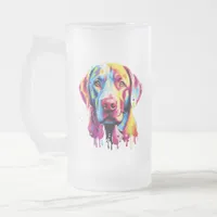 Retro Labrador Retriever Pop Art Colorful Dog Frosted Glass Beer Mug