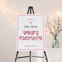 Santa Baby Pink Christmas Baby Shower Welcome Sign