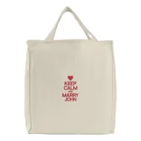 Keep Calm and Marry John Embroidered Bag