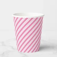 Pink and White Multiple-Width Diagonal Stripes Paper Cups