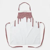 White Rose Gold Sparkle Glitter Drips Personalized Apron