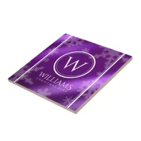 Festive Purple Foil Snowflakes Monogram Name Ceramic Tile