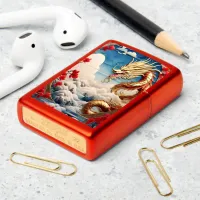 Fire breathing dragon red blue and gold scales zippo lighter