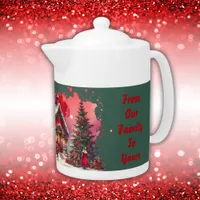 Monogram Festive Vintage Christmas on green | Teapot