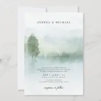 Abstract Watercolor Lake and Trees Wedding Invitation