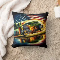 Hot rod racing by the lake with vintage flair throw pillow