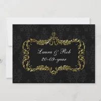 regal flourish black and gold damask thank you invitation