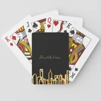 Black gold city skyline minimalist elegant name poker cards