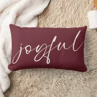 Minimalist Joyful Modern Calligraphy Burgundy Lumbar Pillow