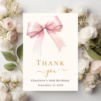 Birthday pink bow cream thank you card
