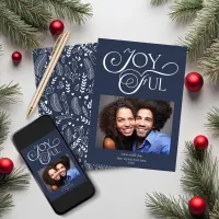 Modern Blue Pattern Joyful Holiday Photo